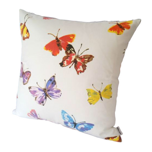 Multi coloured butterflies cushion right side view