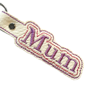 Mum keyfob close up of stitching