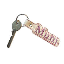 Load image into Gallery viewer, Mum keyfob in pink and purple with key
