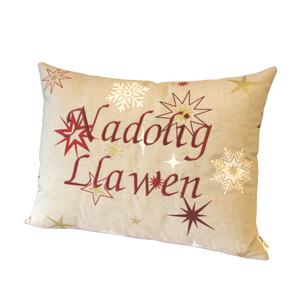 Nadolig Llawen cushion in red right side view