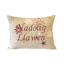 Load image into Gallery viewer, Nadolig Llawen cushion in red
