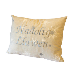 Nadolig Llawen cushion in silver right side view