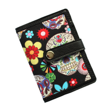 Load image into Gallery viewer, Mini notebook with skull fabric on black faux leather
