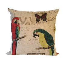 Load image into Gallery viewer, Pair of parrots on beige background cushion cover
