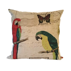 Pair of parrots on beige background cushion cover