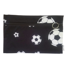 Load image into Gallery viewer, Pencil case in black and white football fabric
