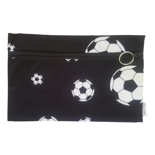 Pencil case in black and white football fabric