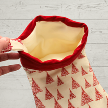 Load image into Gallery viewer, red Christmas tree stocking with cream lining
