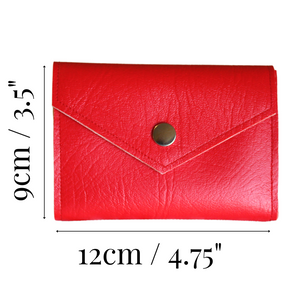 Red faux leather purse with dimensions