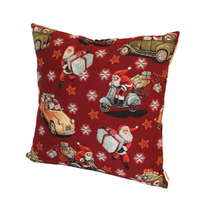 Santa on Tour Tapestry style cushion right side view