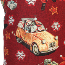 Load image into Gallery viewer, Santa on Tour Tapestry style cushion close up of car design
