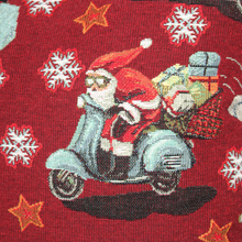 Load image into Gallery viewer, Santa on Tour Tapestry style cushion close up of moped design
