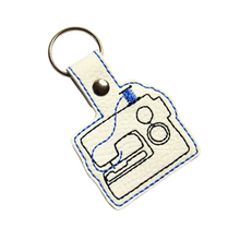 Load image into Gallery viewer, Sewing machine keyfob with blue thread
