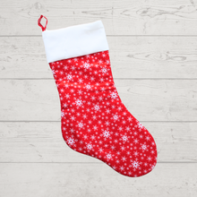 Load image into Gallery viewer, Snowflake Christmas stocking in red
