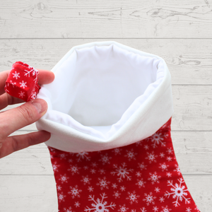 Snowflake Christmas stocking in red with white lining