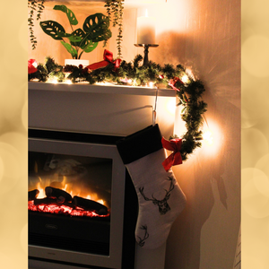 Stag Christmas Stocking hanging over a fireplace