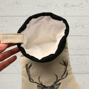 Stag Christmas Stocking with white lining