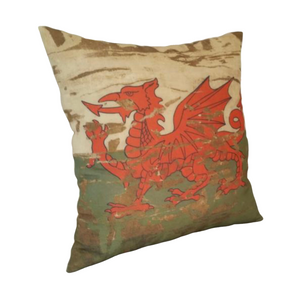 Stonewashed dragon cushion on a faded background