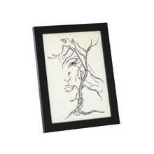 Load image into Gallery viewer, Tree face monochrome embroidered art in a black frame
