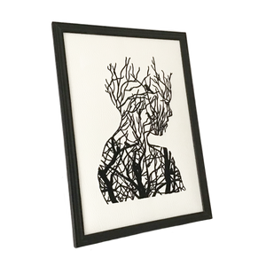 Tree lady silhouette embroidery in black and white