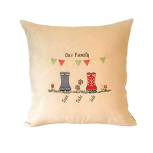 Load image into Gallery viewer, Wellie Boots personalised family cushion
