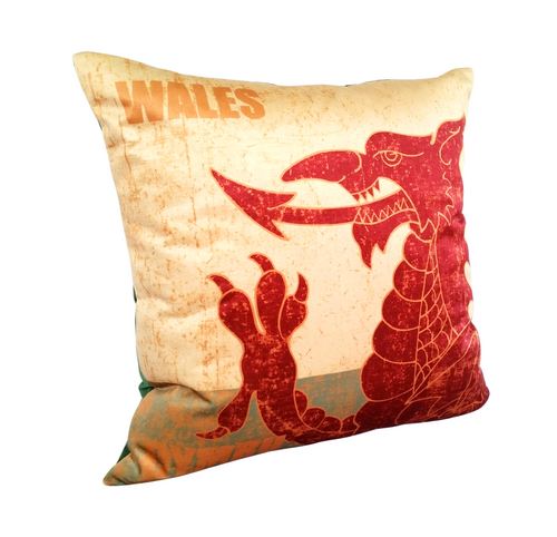 Welsh Dragon Head cushion with Wales wording