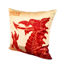 Load image into Gallery viewer, Welsh Dragon Head cushion with fiery tongue
