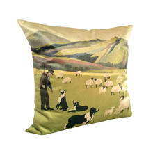Load image into Gallery viewer, Welsh Hillside sheep farmer velvet cushion
