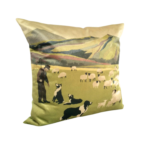 Welsh Hillside sheep farmer velvet cushion