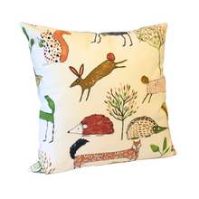 Load image into Gallery viewer, Woodland animals cushion left side view
