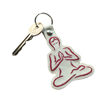 Load image into Gallery viewer, Yoga keyfob-on-white-faux-leather-with-key
