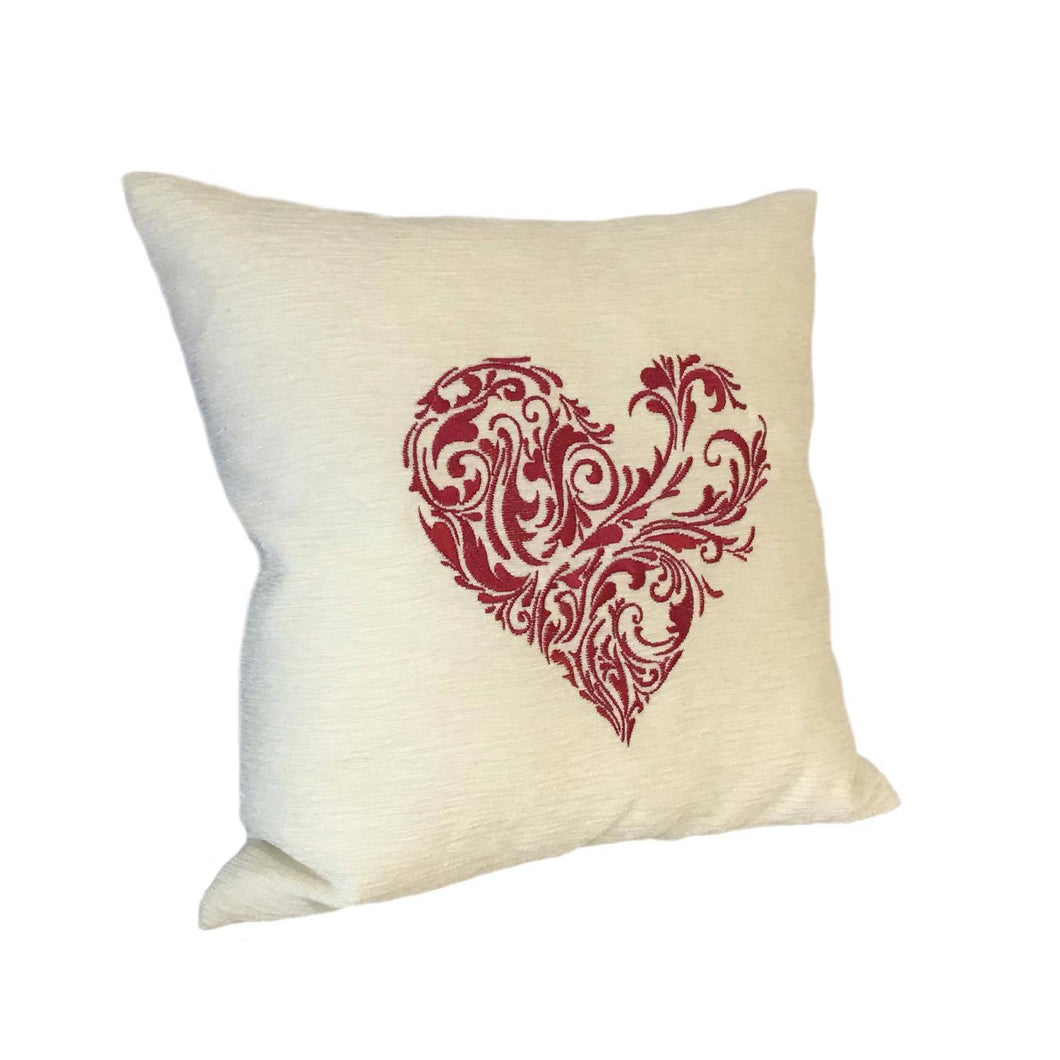 Abstract Embroidered Heart Cushion left view