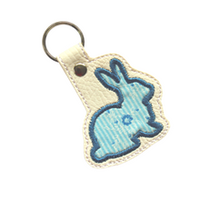 Load image into Gallery viewer, Bunny keyfob blue floral and stripes
