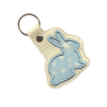 Load image into Gallery viewer, Bunny keyfob blue with white stars
