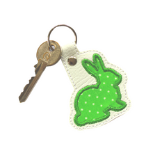 Load image into Gallery viewer, Bunny keyfob green with white spots and key
