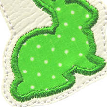 Load image into Gallery viewer, Bunny keyfob green with white spots close up
