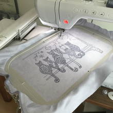 Load image into Gallery viewer, Cats on a Branch finished embroidery
