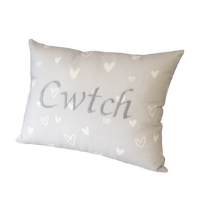 Cwtch Cushion silver hearts right view