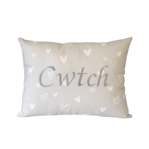 Cwtch Cushion silver hearts
