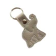 Load image into Gallery viewer, Elephant keyfob on grey faux leather with white stitching
