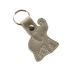 Elephant keyfob on grey faux leather with white stitching