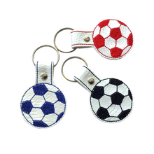Load image into Gallery viewer, Football keyfobs in blue, black and red
