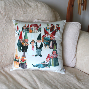 Gnome Wedding Cushion on a sofa