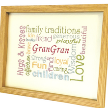 Load image into Gallery viewer, Gran Embroidered Word Art in wooden frame
