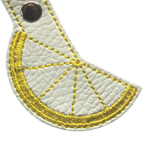 Lemon slice keyfob close up