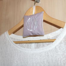 Load image into Gallery viewer, Monogram lavender bag on clothes hanger
