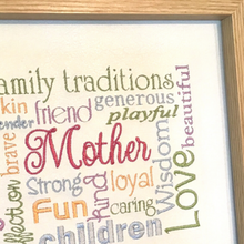 Load image into Gallery viewer, Mother Embroidered Word Art close up top right
