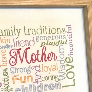 Mother Embroidered Word Art close up top right