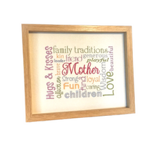Load image into Gallery viewer, Mother Embroidered Word Art in frame left view
