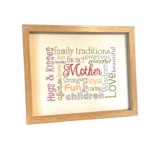 Mother Embroidered Word Art in frame left view